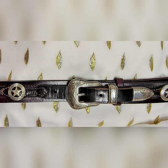 LEATHER MEN'S BELT WESTERN HANDMADE,  FILIGREE SILVER BUCKLE, ⭐ CONCHOS Sz 42-46 - Picture 10 of 15